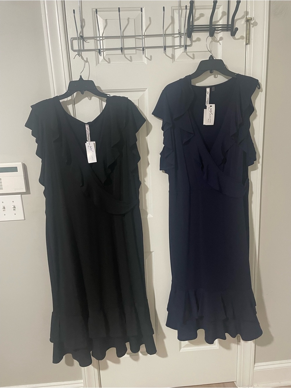 Ruffled V-Neck Midi Dress - Navy and black brand new stretchy 1x